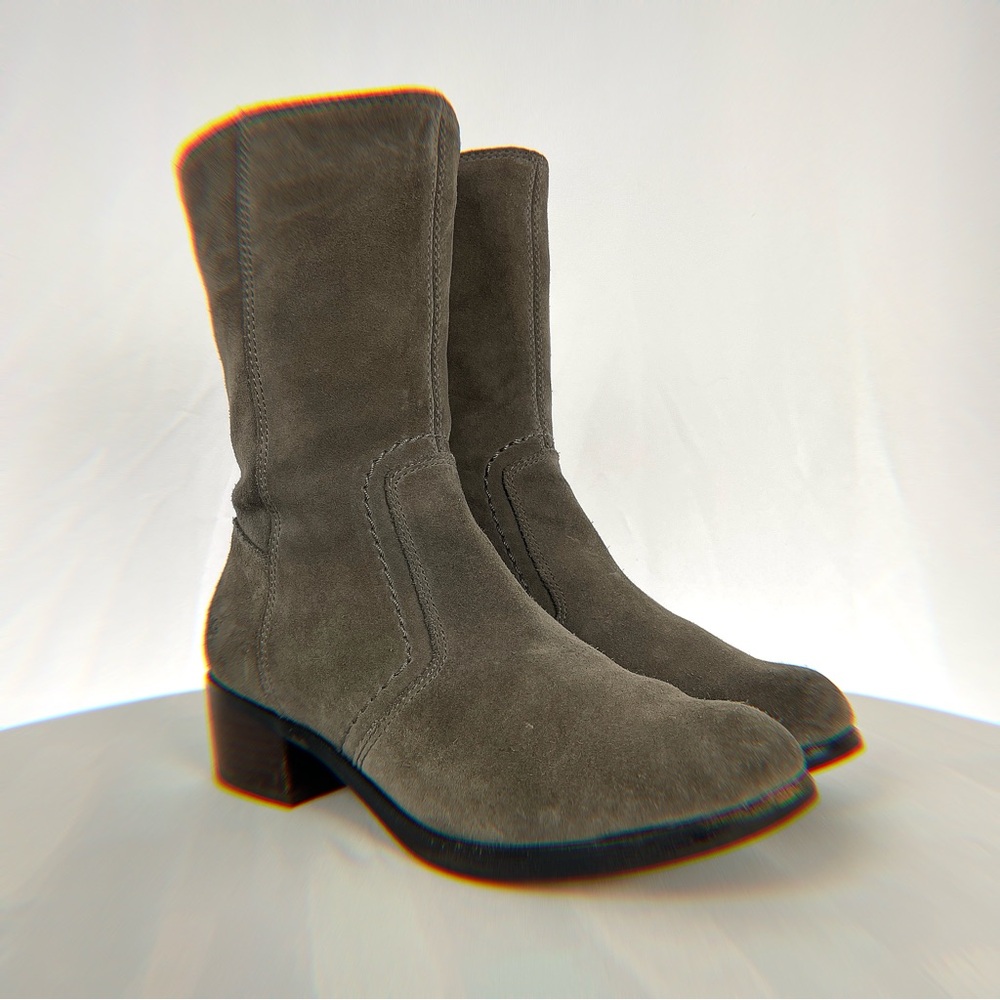 Modern & Simple Grey Suede Leather Block Heeled Boots